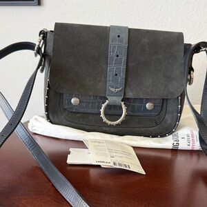 Zadig & Voltaire Kate Moss Suede Crossbody with Croc detail